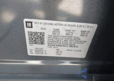 2018 Chevrolet Equinox Premier из США, поврежденный, VIN 3GNAXWEX2JL383931